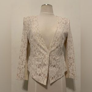 BCBG Maxazria, cream with white lace blazer